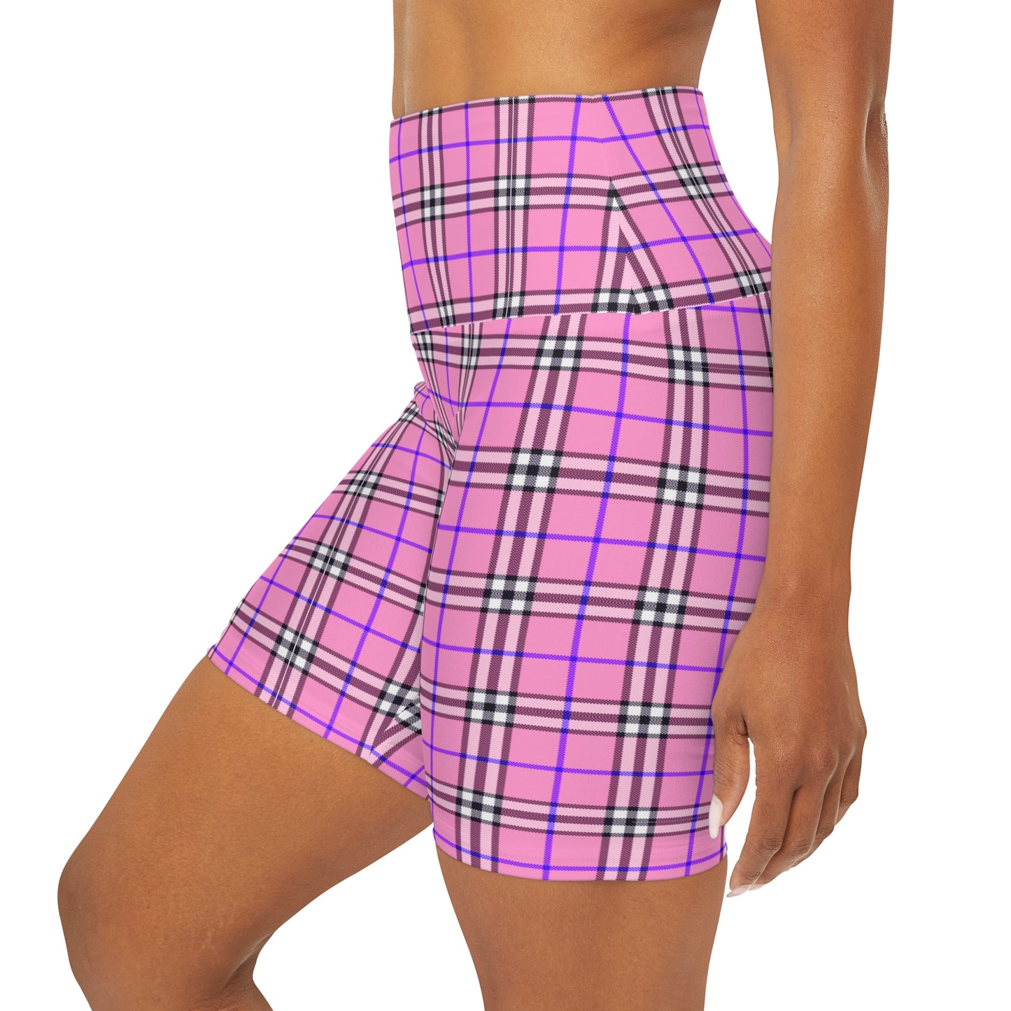 Pink Plaid High Waisted Yoga Shorts