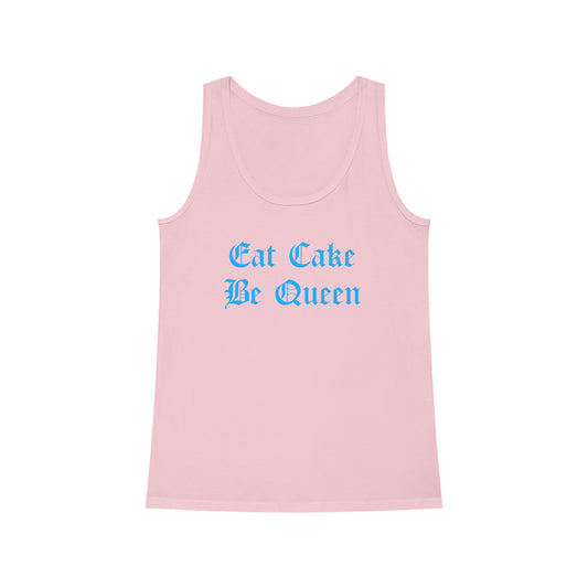 Eat Cake Be Queen Blue Text Sleeveless Top