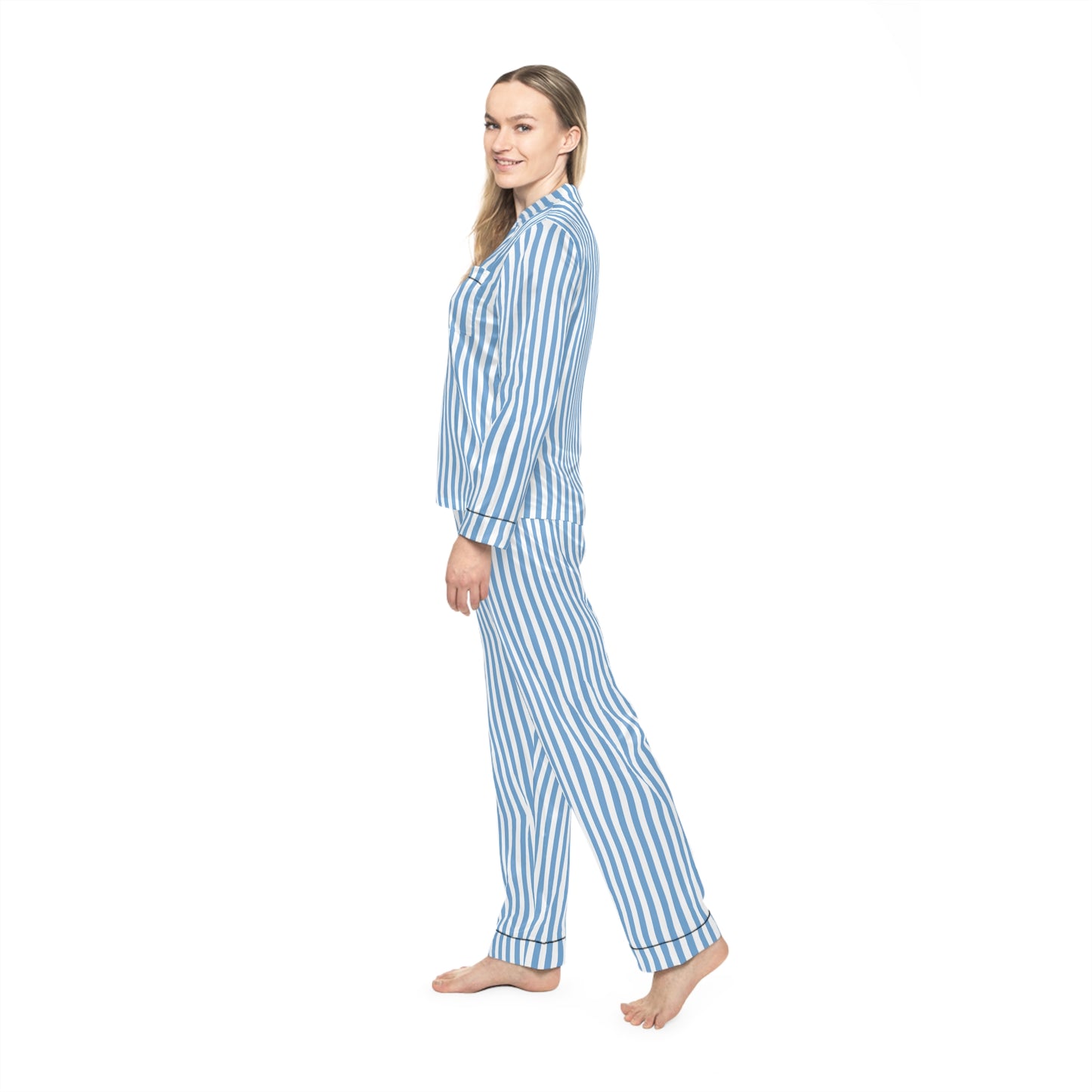 Blue and White Stripe Satin Pajamas