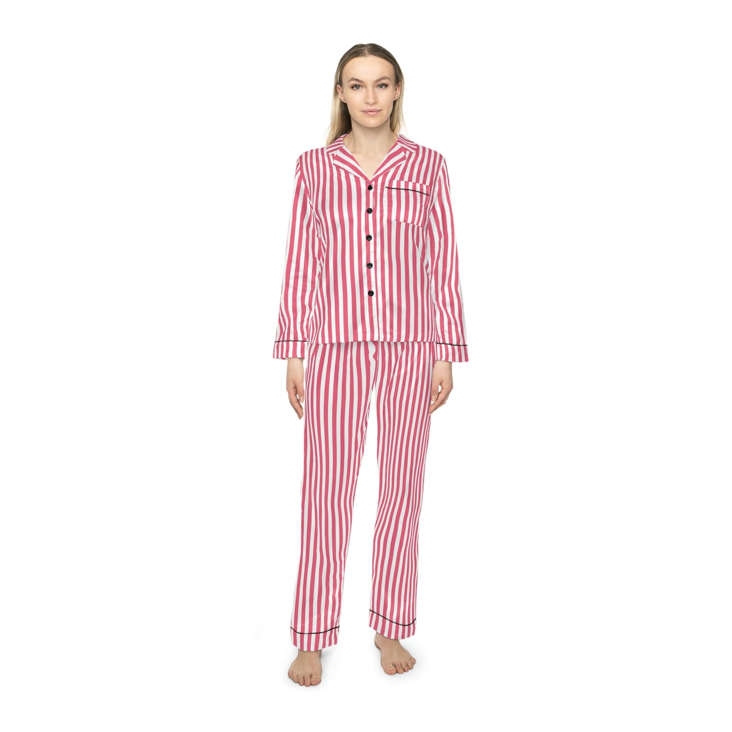 Pink and White Stripe Satin Pajamas